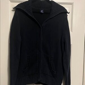 GAP Women's Black Ribbed Collar Zip-Up Jacket
